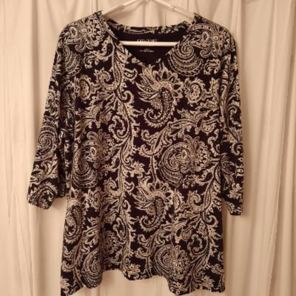 Catherine's Black & White Paisley Tee 1X